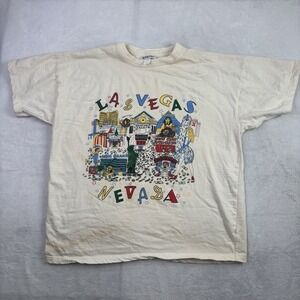 VTG Victoria Jones Las Vegas Nevada Strip Casinos Beige SS Graphic Shirt Men's L